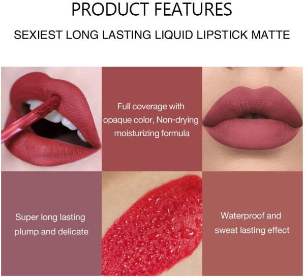 BestLand 6Pcs Matte Liquid Lipstick and Lip Liner Set, Non-Stick Cup Not Fade Waterproof Nude lipstick Makeup Kits Velvety Nude Lipliner Lip Gloss Make Up Gift Set (Set A) - Image 3