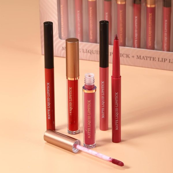 BestLand 6Pcs Matte Liquid Lipstick and Lip Liner Set, Non-Stick Cup Not Fade Waterproof Nude lipstick Makeup Kits Velvety Nude Lipliner Lip Gloss Make Up Gift Set (Set A) - Image 8