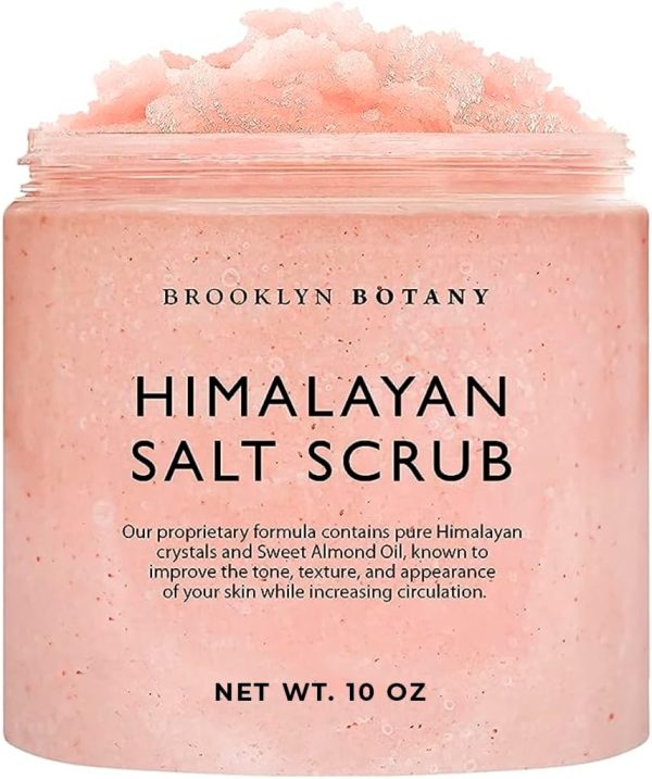 Brooklyn Botany Himalayan Salt Body Scrub - Moisturizing and Exfoliating Body, Face, Hand, Foot Scrub - Fights Stretch Marks, Fine Lines, Wrinkles - Great Gifts for Women & Men - 10 oz