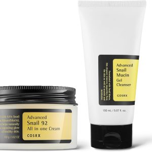 COSRX Glass Skin Ritual- Snail 92 Cream & Snail Gel Cleanser, Daily Face Gel Moisturizer and Cleanser for dry & Senstive Skin