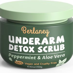 Detox Scrub 8.8 oz with Peppermint, Aloe Vera and Walnut Shell Powder, Underarm Scrub Helps on Removing Odor, Deep Cleanse & Exfoliating, for Legs, Knee, Feet, Hands Whole Body, Armpit