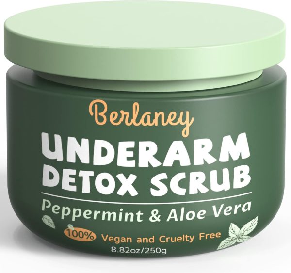 Detox Scrub 8.8 oz with Peppermint, Aloe Vera and Walnut Shell Powder, Underarm Scrub Helps on Removing Odor, Deep Cleanse & Exfoliating, for Legs, Knee, Feet, Hands Whole Body, Armpit