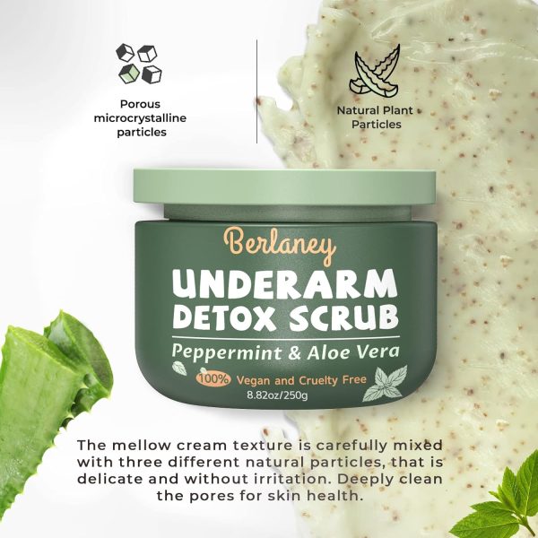 Detox Scrub 8.8 oz with Peppermint, Aloe Vera and Walnut Shell Powder, Underarm Scrub Helps on Removing Odor, Deep Cleanse & Exfoliating, for Legs, Knee, Feet, Hands Whole Body, Armpit - Image 2