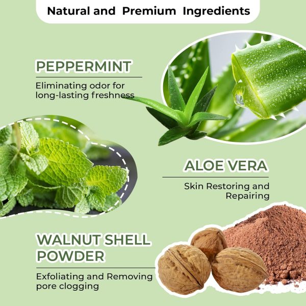 Detox Scrub 8.8 oz with Peppermint, Aloe Vera and Walnut Shell Powder, Underarm Scrub Helps on Removing Odor, Deep Cleanse & Exfoliating, for Legs, Knee, Feet, Hands Whole Body, Armpit - Image 3