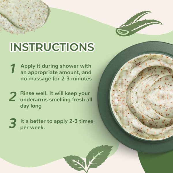 Detox Scrub 8.8 oz with Peppermint, Aloe Vera and Walnut Shell Powder, Underarm Scrub Helps on Removing Odor, Deep Cleanse & Exfoliating, for Legs, Knee, Feet, Hands Whole Body, Armpit - Image 6