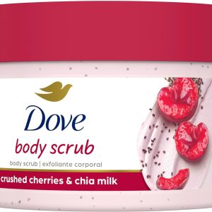 Dove Exfoliating Body Polish Crushed Cherries & Chia Milk Skin Care for Revitalized Skin Formulated with 1/4 Moisturizing Cream 10.5 oz