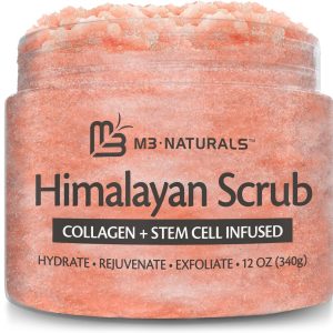Himalayan Salt Scrub Face Foot & Body Exfoliator Infused with Collagen and Stem Cell Natural Exfoliating Salt Body Scrub for Toning Cellulite Skin Care by M3 Naturals