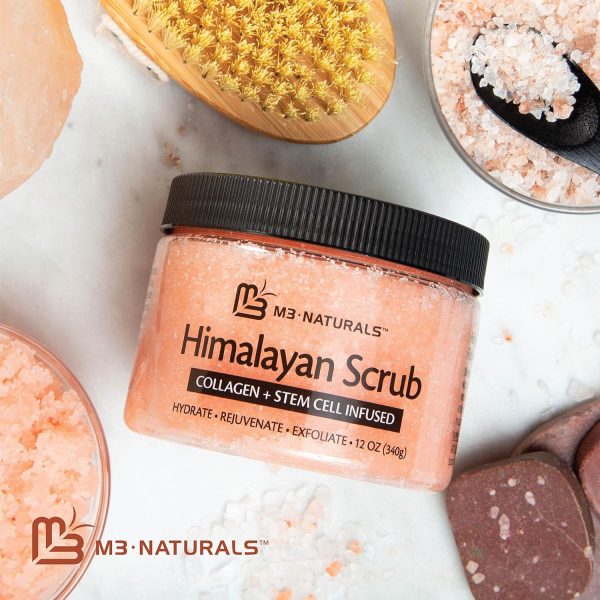 Himalayan Salt Scrub Face Foot & Body Exfoliator Infused with Collagen and Stem Cell Natural Exfoliating Salt Body Scrub for Toning Cellulite Skin Care by M3 Naturals - Image 8