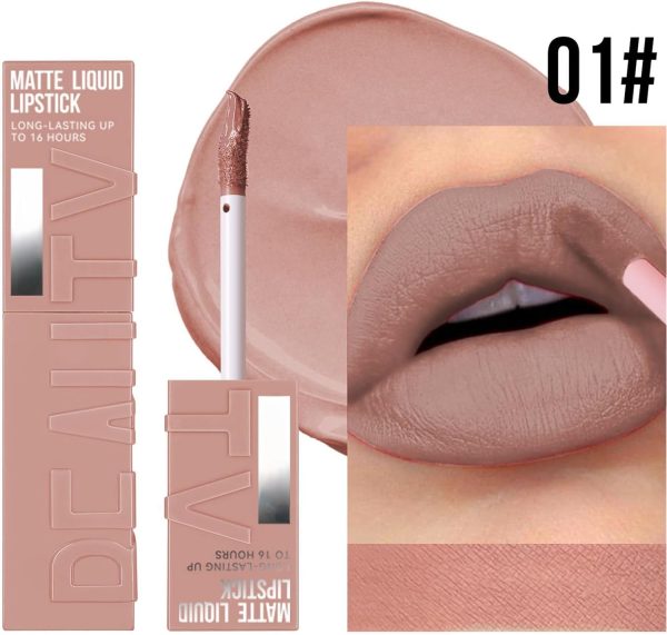 Liquid Matte Lipstick, Smudge Proof Lipstick, Nude Lipstick, Waterproof Long Lasting Creamy Lip Gloss for Women, No Sticky Lip Stick, Neutral Lipstick for Girls - Image 2