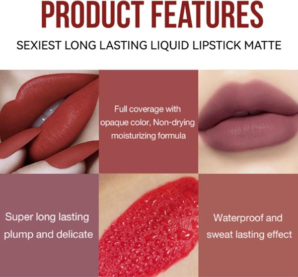 Liquid Matte Lipstick, Smudge Proof Lipstick, Nude Lipstick, Waterproof Long Lasting Creamy Lip Gloss for Women, No Sticky Lip Stick, Neutral Lipstick for Girls - Image 6
