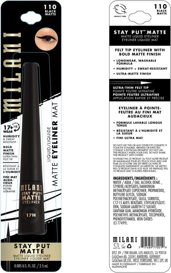 Milani Stay Put Matte 17HR Liquid Eyeliner - Black Matte (0.09 Fl. Oz.) Vegan, Cruelty-Free Liquid Eyeliner - Line & Define Eyes with High Pigment Shades for Long-Lasting Wear - Image 3