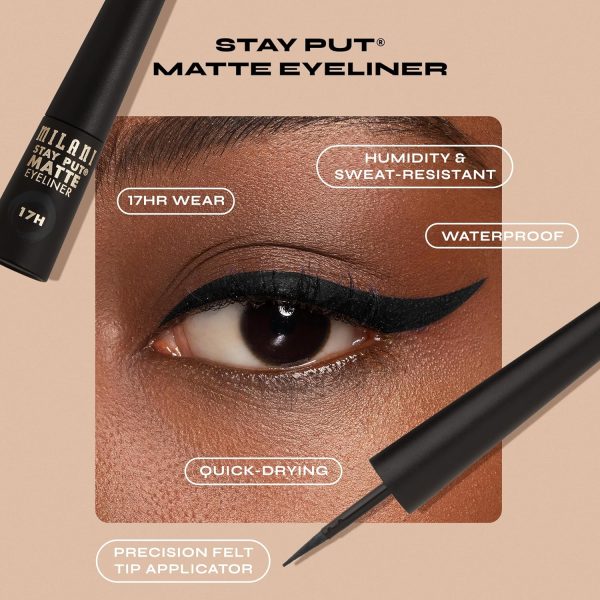 Milani Stay Put Matte 17HR Liquid Eyeliner - Black Matte (0.09 Fl. Oz.) Vegan, Cruelty-Free Liquid Eyeliner - Line & Define Eyes with High Pigment Shades for Long-Lasting Wear - Image 4