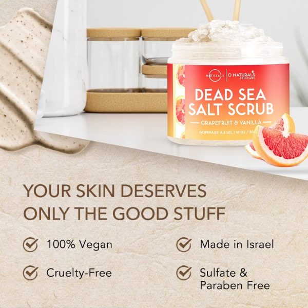 O Naturals Exfoliating Dead Sea Salt Grapefruit Essential Oil Face Body & Foot Scrub. w/Vanilla &. Hydrating Exfoliate Dead Skin, Men & Women Scrub 18oz - Image 4