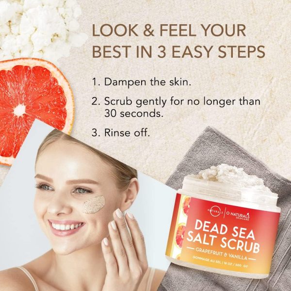 O Naturals Exfoliating Dead Sea Salt Grapefruit Essential Oil Face Body & Foot Scrub. w/Vanilla &. Hydrating Exfoliate Dead Skin, Men & Women Scrub 18oz - Image 5